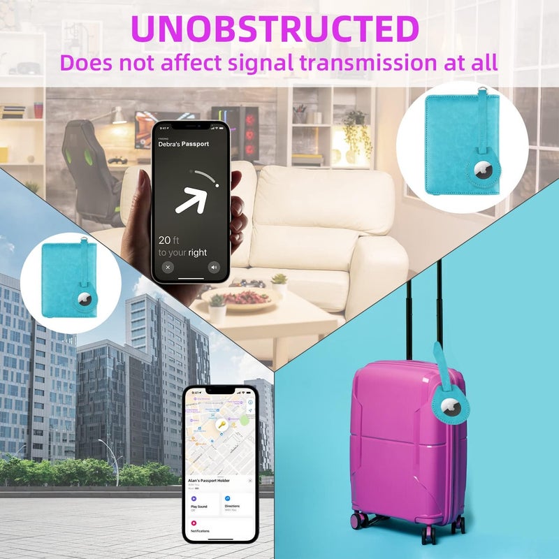 WALNEW AirTag Passport Holder, PU Leather Airtag Wallet RFID Blocking Passport Cover Travel Essentials Case for Women Men (Light Blue) - Image 5